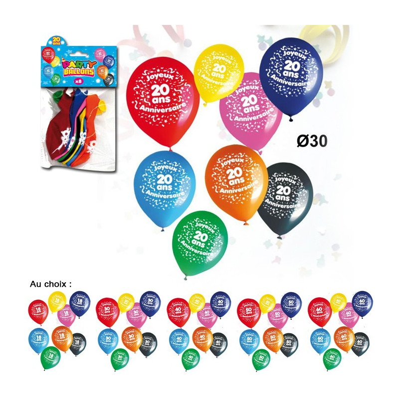 Sachet De 8 Ballons Age Anniversaire Achat Cadeau Deco Anniversaire Sur Rapid Cadeau Com