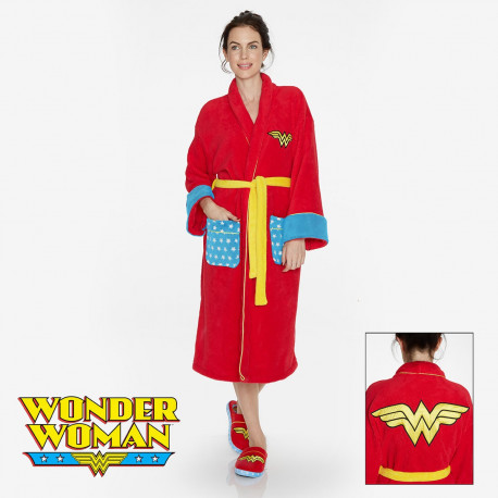 Peignoir à l'effigie de Wonder Woman avec poches et ceinture jaune