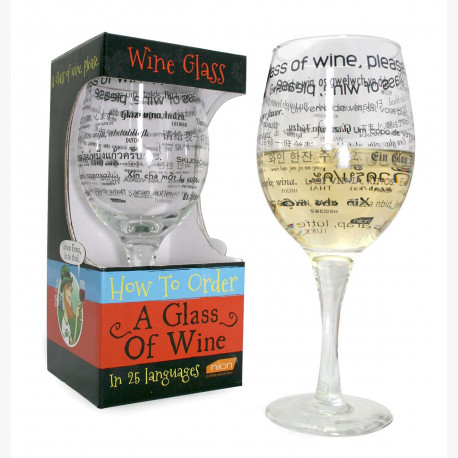 Grand verre à vin multilingue et sa boite