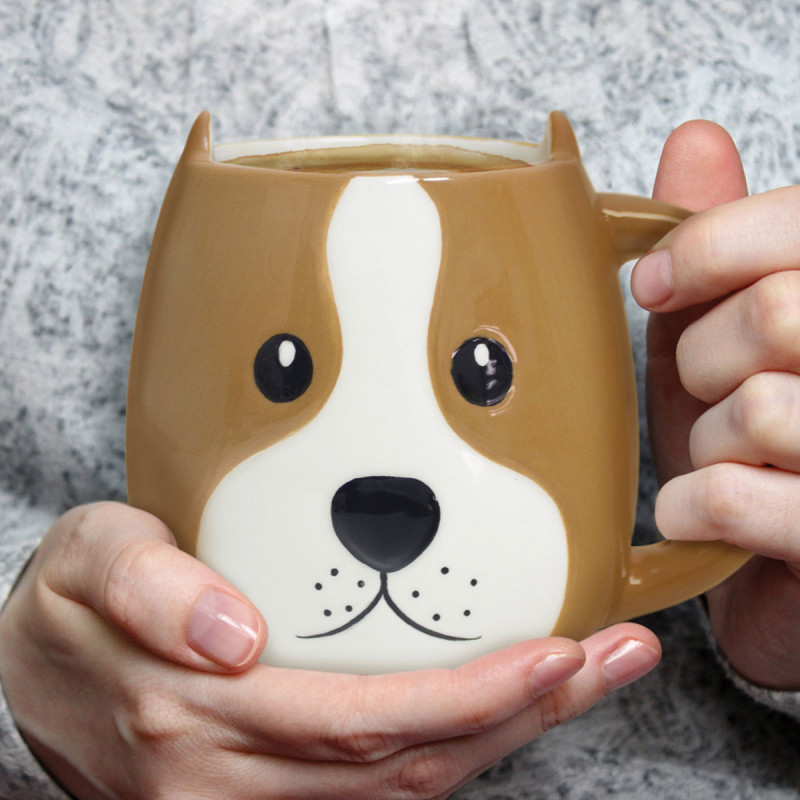 Mug original en forme de chien en céramique avec oreilles sur