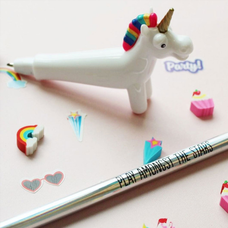 Kanitry Lot de 4 stylos /à bille 4 couleurs flamant rose cactus licorne