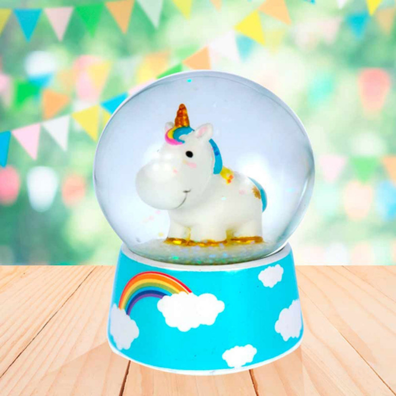 Boule A Neige Licorne En Resine Avec Paillettes Multicolores Sur