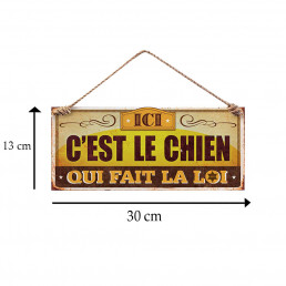 Plaque Métallique Ici C'est le Chien qui fait la Loi