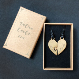 Collier Personnalisable Cœur Séparable Puzzle En Bois
