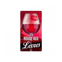 Plaque Métallique Verre Vin Rouge aux Lèvres
