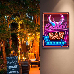 Plaque Métallique Cocktail Bar Effet Néon