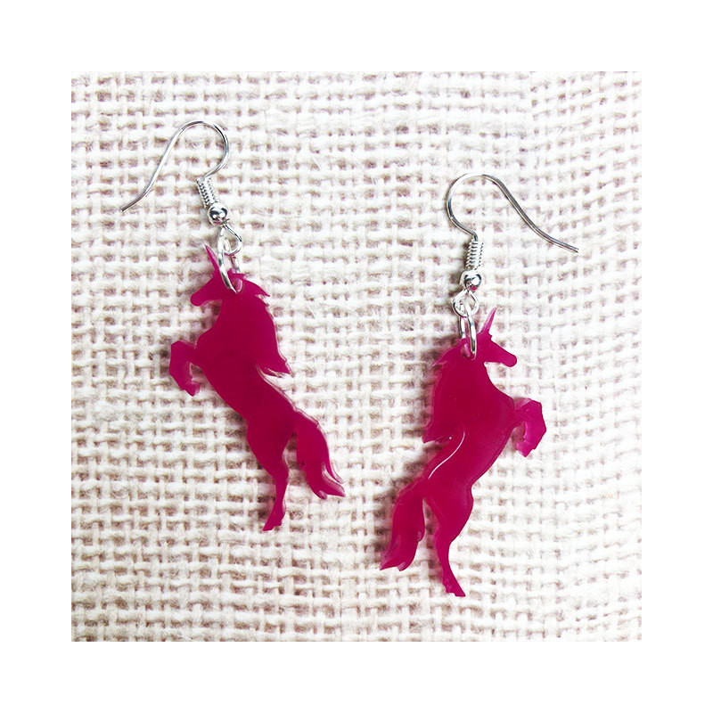 Boucles d'Oreilles Licorne Rose Fushia