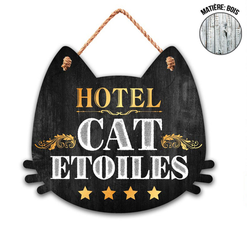 Affiche Deco En Bois Chat Avec Jeu De Mots Hotel Cat Etoiles Sur Rapid Cadeau