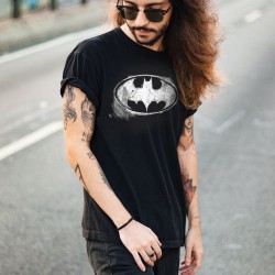T-Shirt Batman Noir Logo Effet Craie