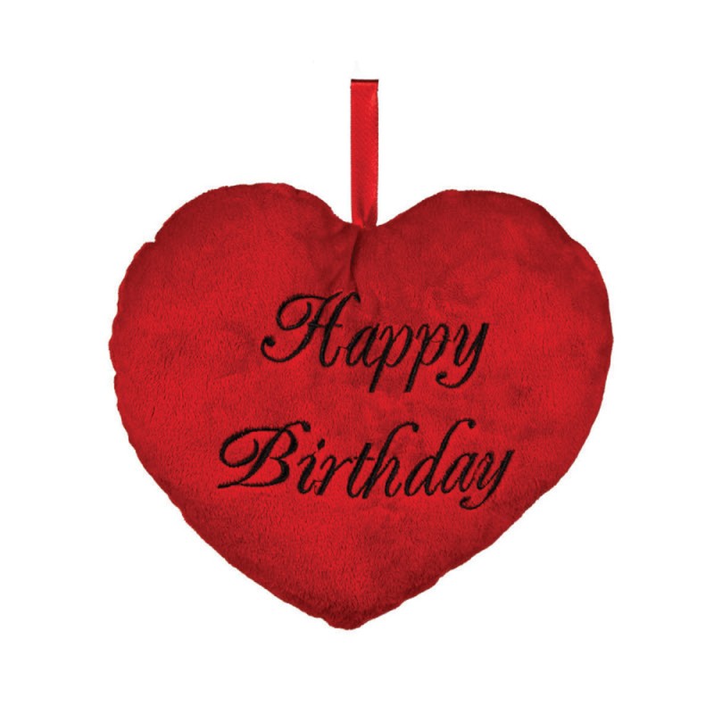 Coussin Forme Cœur Rouge En Peluche Joyeux Anniversaire Sur Rapid Cadeau