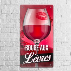 Plaque Métallique Verre Vin Rouge aux Lèvres