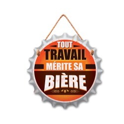 Plaque en Bois Capsule Tout Travail mérite sa Bière