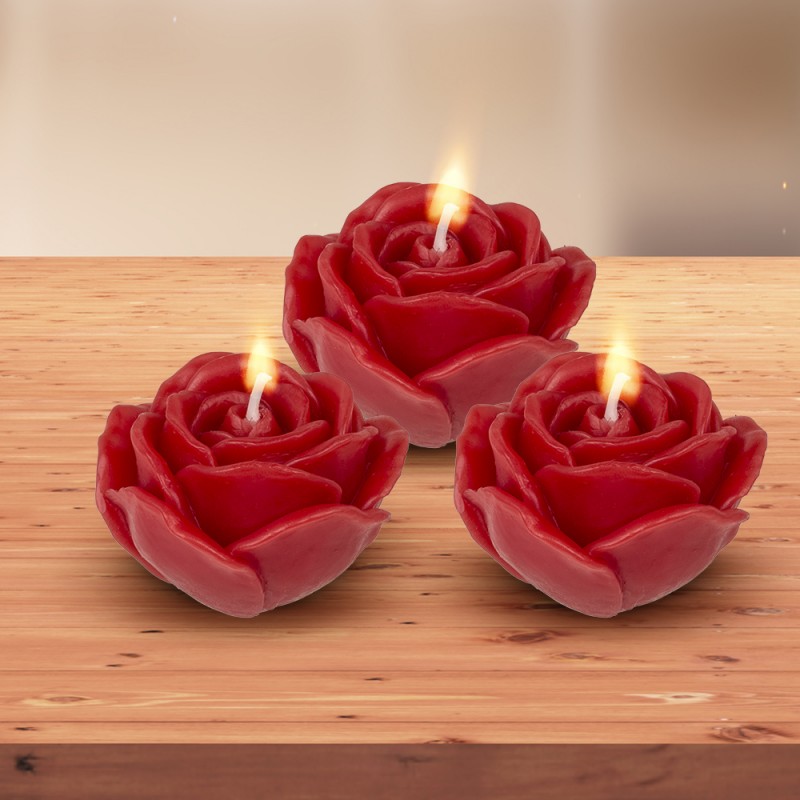 Set de 3 Bougies Roses Rouges Romantiques sur Rapid Cadeau