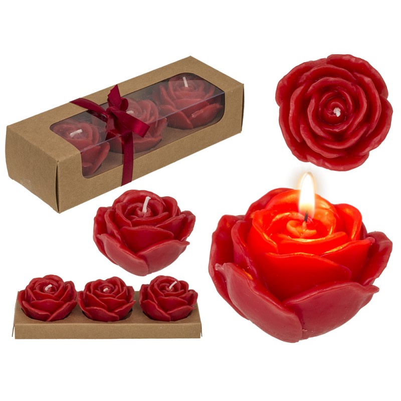 Set de 3 Bougies Roses Rouges Romantiques sur Rapid Cadeau
