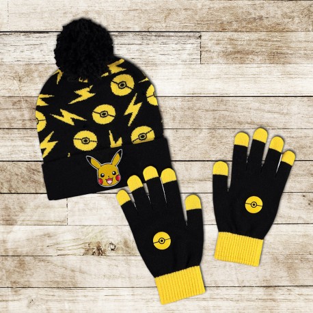 set-pikachu-pokemon-gants-et-bonnet-a-pompon