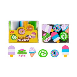 Lot de 6 Gommes Kawaii Fantaisie Multicolores