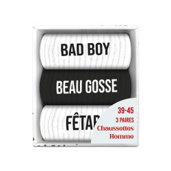 Coffret Trio Chaussettes Homme Noires et Blanches Fantaisie