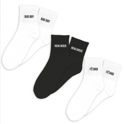 Coffret Trio Chaussettes Homme Noires et Blanches Fantaisie