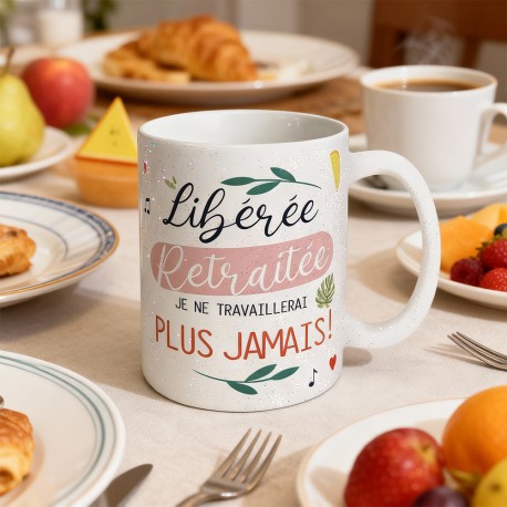Mug Paillettes Libérée Retraitée - Je ne travaillerai plus jamais