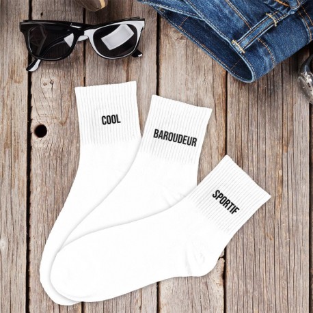 Coffret Trio Chaussettes Homme Noires et Blanches Fantaisie