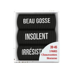 Coffret Trio Chaussettes Homme Noires et Blanches Fantaisie