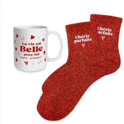 Coffret Cadeaux Paillettes Fantaisie - Tasse & Chaussettes