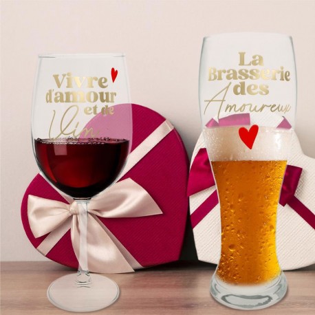 Coffret Duo de Verres pour Amoureux - Vin et Bière