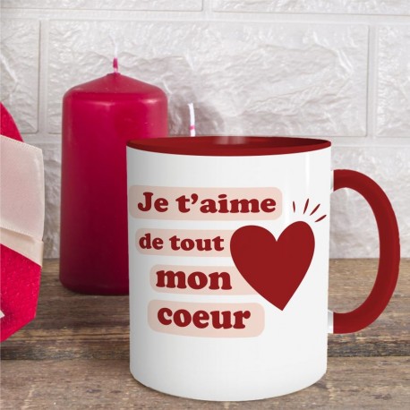 Mug Rouge Je t'aime de tout mon coeur
