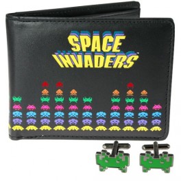 set portefeuille et boutons de manchette sérigraphiés space invaders