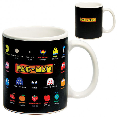 le mug pacman glossaire thermoréactif avec les personnages du jeu pac-man