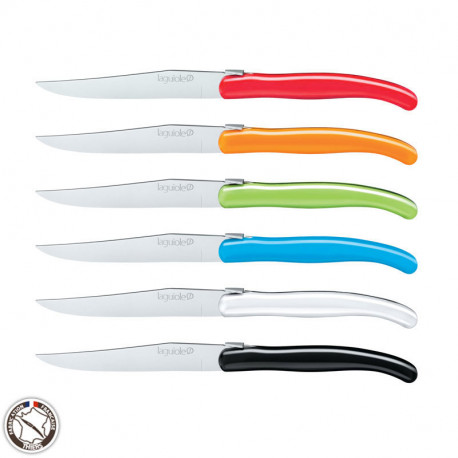 La qualité de ces couteaux de fabrication française et l’originalité des coloris vous les feront adopter sans modération... Ce service de six couteaux Laguiole vont égayer vos repas de famille ! 