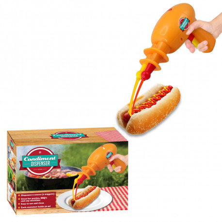 Haut les pains ou je tire avec mon pistolet à condiments ! Vos hot-dogs et autres sandwichs seront assaisonnés avec fun à l’aide de ce pistolet à sauce insolite double sortie... Un gadget cuisine pour toute la famille !