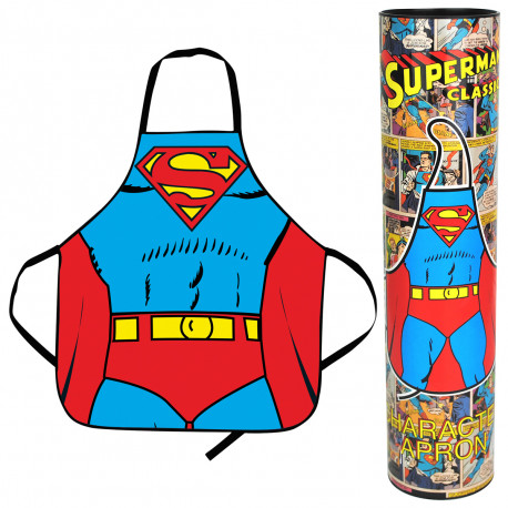 Ce tablier Superman ultra geek vous permet de préparer de bons petits plats, tout en assumant votre côté très viril ! Il est une idée cadeau originale et insolite à offrir à votre chéri… pour qu’il passe un peu plus de temps derrière les fourneaux !