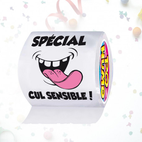 Voilà un cadeau rigolo et insolite à offrir à vos amis pour ajouter une touche d’humour à leur anniversaire : un véritable rouleau de papier toilette fun ! Le message « spécial cul sensible » s’affiche sur chaque feuillet… 