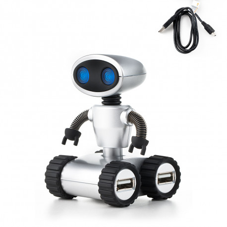 Offrez un hub usb 4 ports original en forme de robot trop chou pour ajouter une touche insolite à votre bureau ! Bras mobiles, yeux lumineux, cet accessoire high-tech plaira à tous les geeks fans de Wall-E !