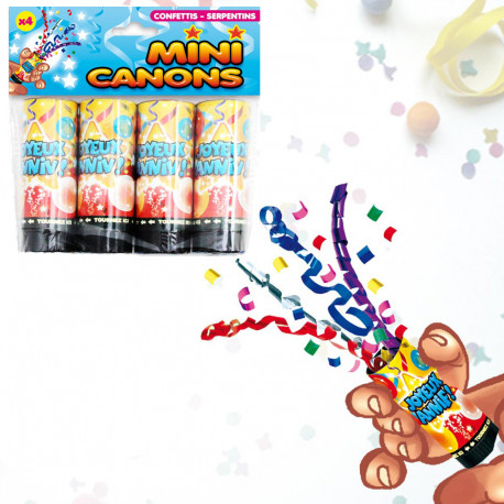 LOT DE 4 MINI CANONS À CONFETTIS ET SERPENTINS