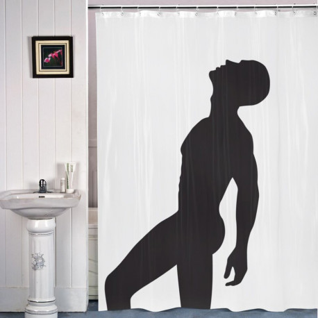 Un rideau de douche représentant un homme sexy