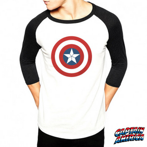 T-SHIRT CAPTAIN AMERICA MARVEL MANCHES 3/4