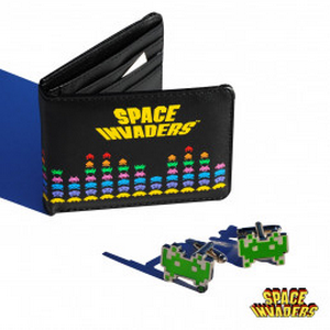 SET PORTEFEUILLE ET BOUTONS DE MANCHETTE SPACE INVADERS