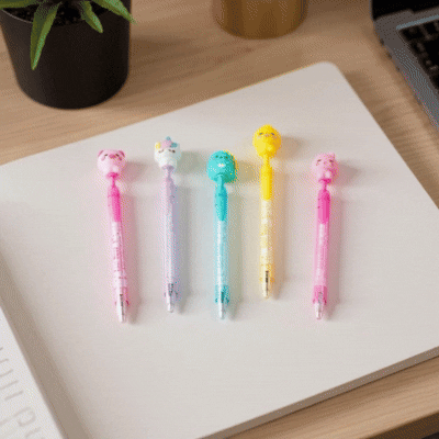 Stylo Gel Animaux Kawaii 3D Rétractable Encre Bleue
